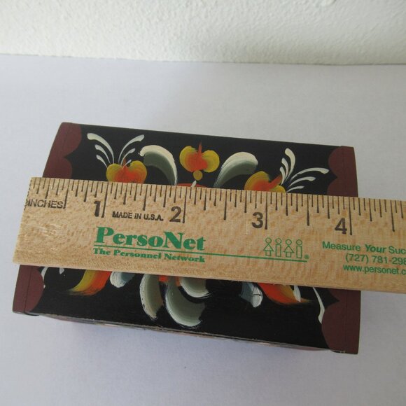 VTG Norwegian Rosemaling Wooden Trinket Box Hand Painted Folk Art - Picture 6 of 9